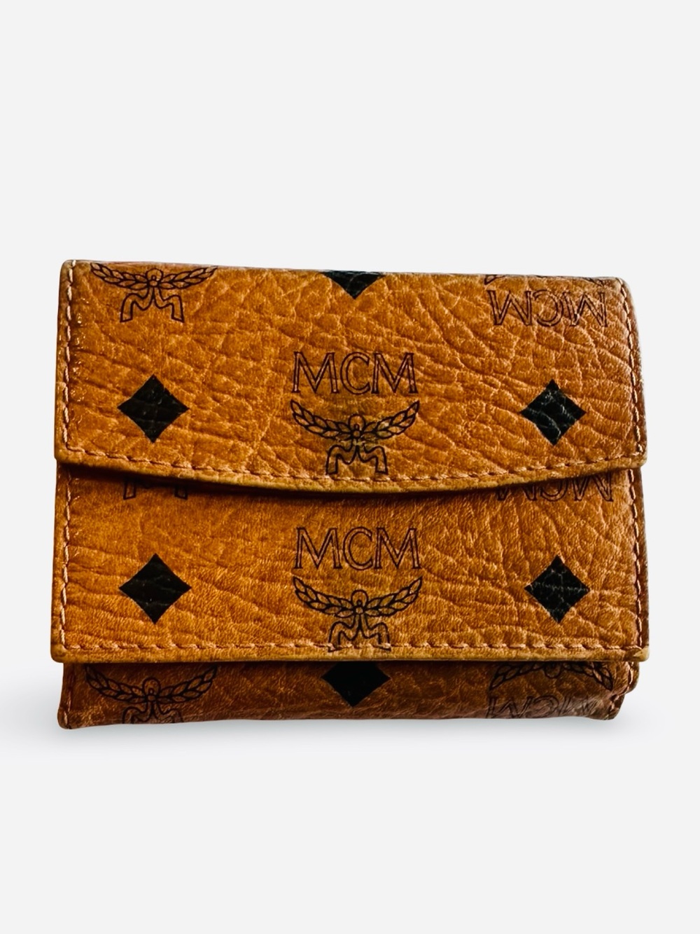 MCM Original Visetos Trifold double flap Leather Wallet - Cognac Brown